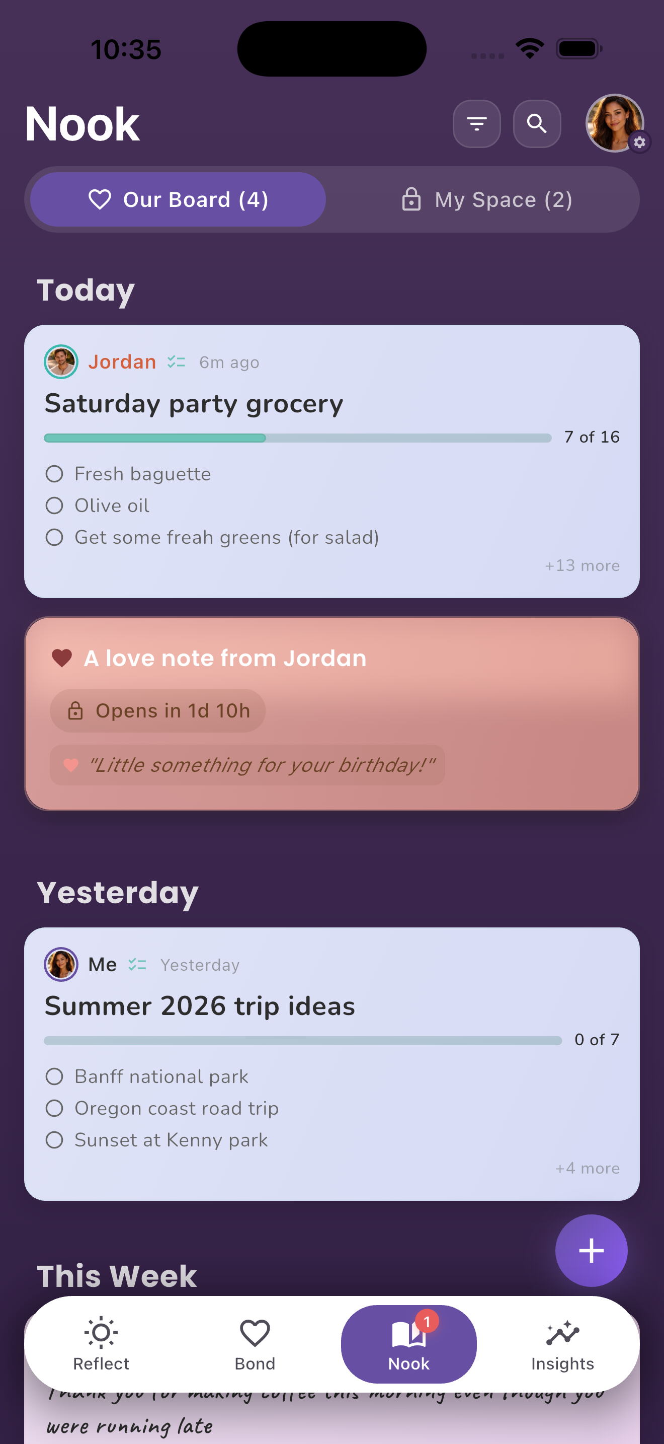 Nook shared space with love notes and reminders